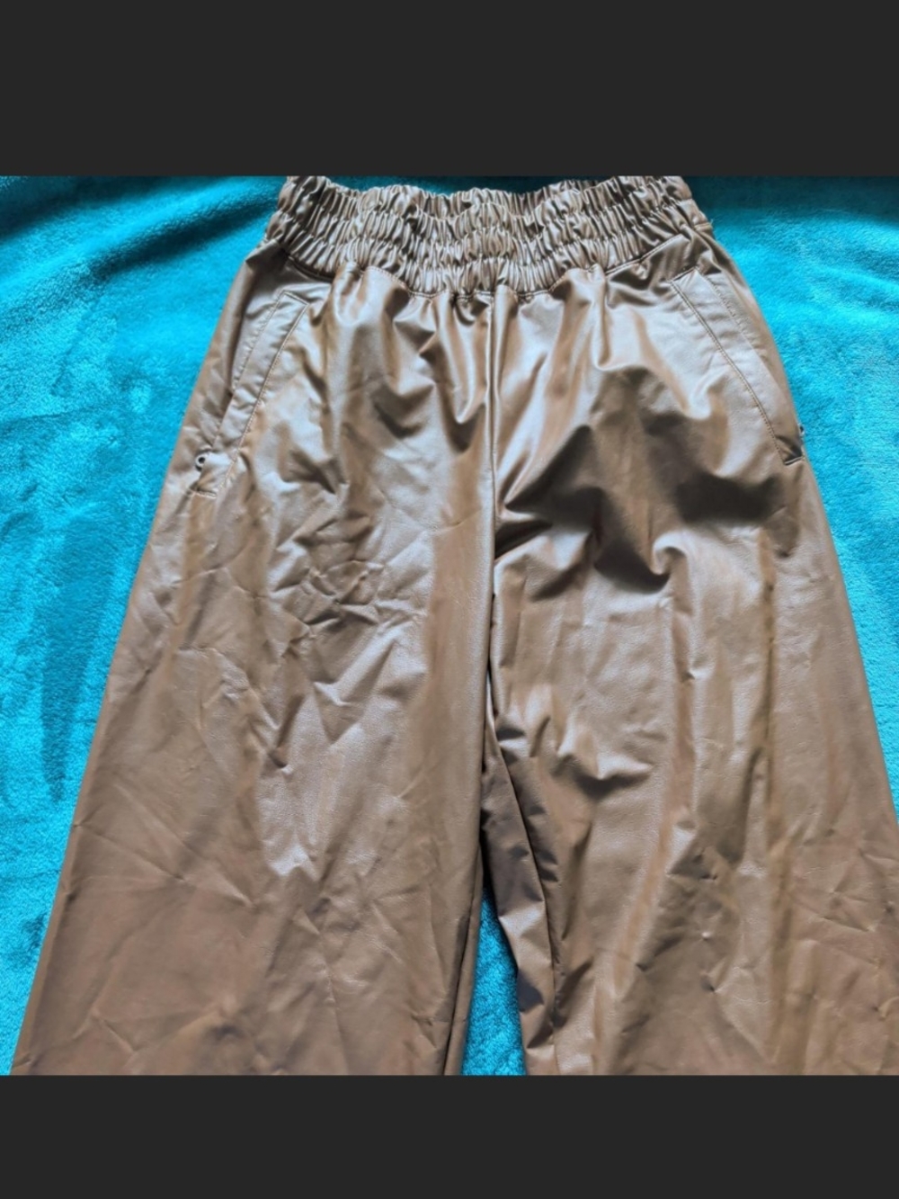 Wide-Leg Elastic Waist Brown Trousers
